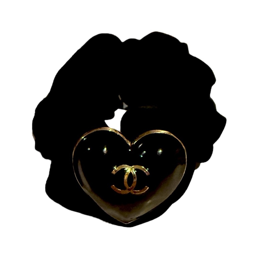 CHANEL New Black and Gold Heart Scrunchie